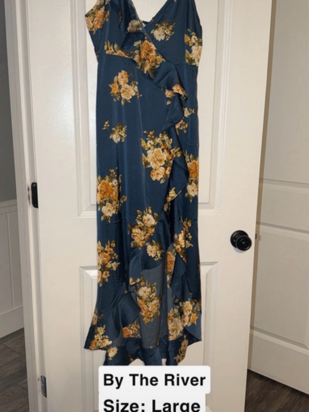 Floral Ruffle Maxi Dress - Teal with Mustard Floral